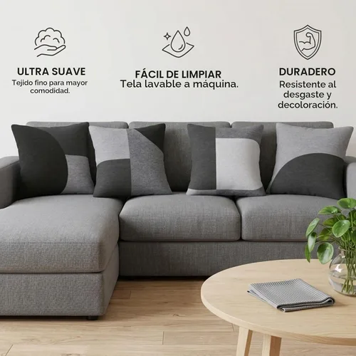 Vista 7 de Juego de 4 fundas de almohada geométricas abstractas de 18 x 18 pulgadas, color negro y gris, fundas cuadradas decorativas para sofá Abstracto 2