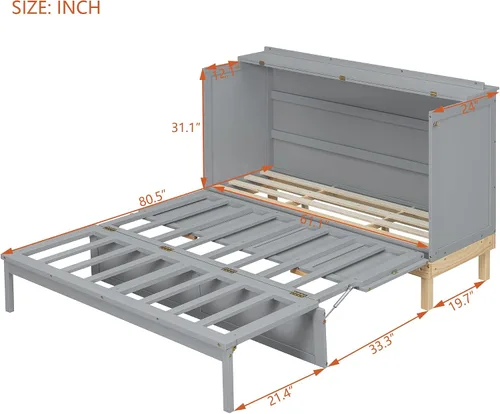 Vista 2 de Cama Murphy de tamaño Queen, cama de madera con patas, gris