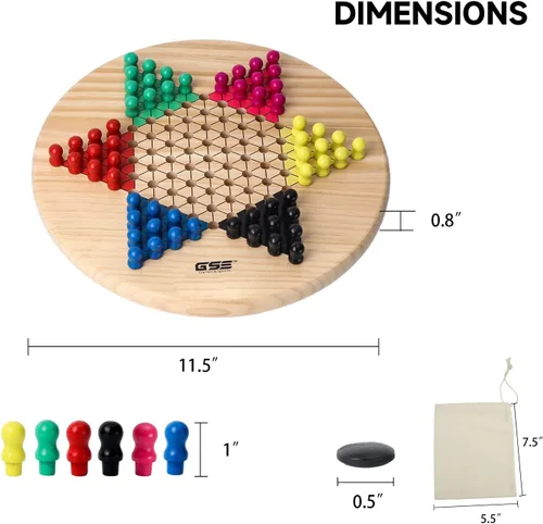 Vista 2 de GSE Games & Sports Expert Juego de mesa 2 en 1 de madera natural de 11.5 pulgadas con 66 clavijas y piedras de madera colorida, juego de estrategia