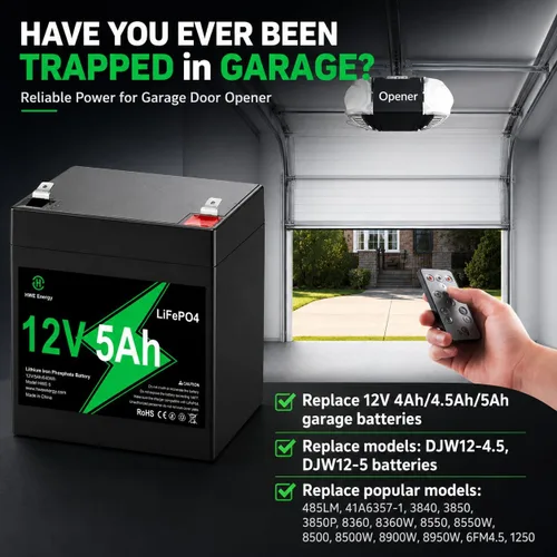 Vista 2 de Batería de litio recargable de 12 V 5 Ah, más de 4000 ciclo profundo LiFePO4 12 voltios 5 amperios batería de repuesto para Liftmaster 485LM