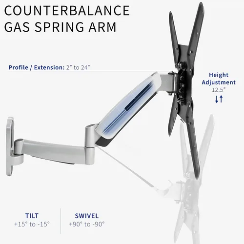 Vista 5 de VIVO Montura de pared para TV contrabalanceada de 26 a 55 pulgadas, brazo articulado neumático de resorte ajustable en altura, Max 400x400mm VESA