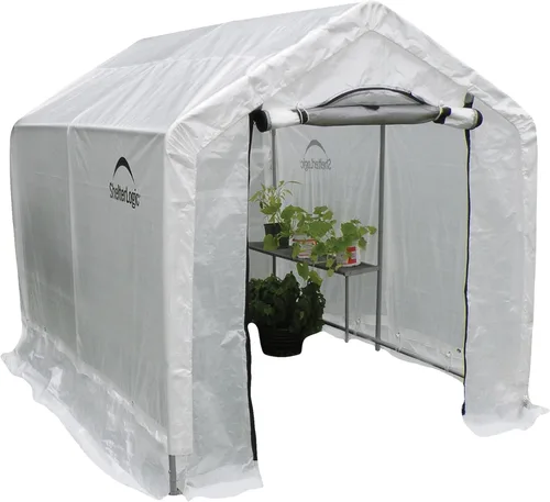 Vista 6 de ShelterLogic Invernadero GrowIT de 6' x 8' x 6.5' Estilo Techo a Dos Aguas Casa de Cultivo para Patio Trasero con Estantería Integrada, 6' x 8' x