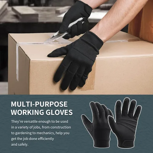 Vista 7 de OZERO Guantes de trabajo para hombres y mujeres: guantes de mecánico para pantalla táctil, agarre firme, destreza, guantes ligeros para construcción