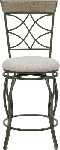 Vista 6 de Linon Curves - Taburete giratorio de metal de peltre de 25 pulgadas con asiento tapizado beige