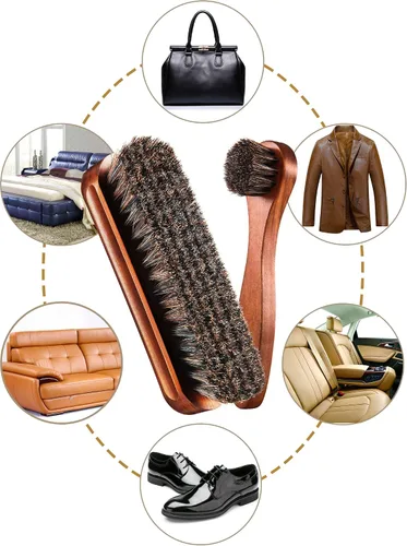 Vista 4 de Youngjoy Kit de cepillo para zapatos de pelo de caballo, 3 piezas, aplicadores de Dauber polaco (F), Marrón