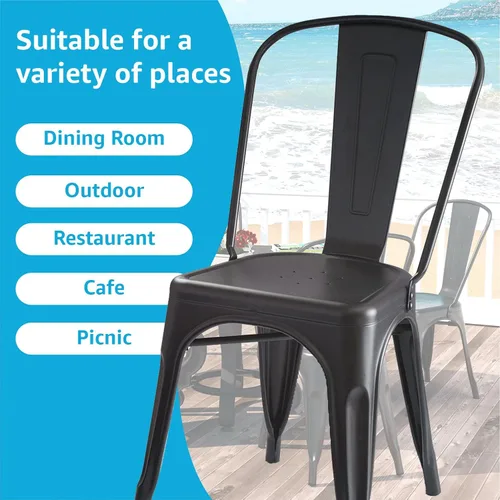 Vista 5 de Juego de 4 sillas de metal para patio, sillas para exteriores, sillas de metal para cocina, cocina, altura de restaurante, barra lateral apilable