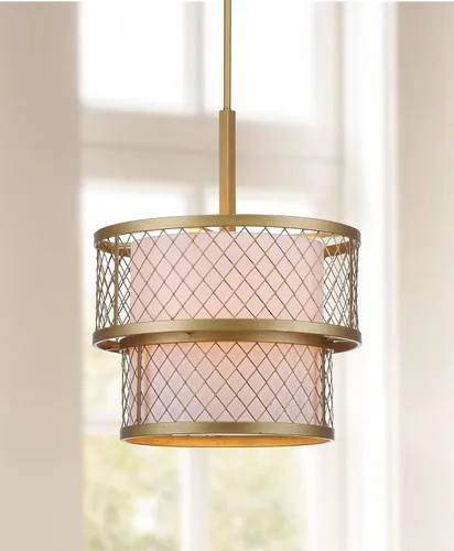 Vista 2 de SAFAVIEH Lighting Collection Evie Farmhouse - Lámpara colgante ajustable de 17 pulgadas de diámetro, color dorado antiguo (bombillas LED incluidas)