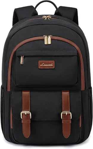 Vista 8 de LOVEVOOK Mochila para laptop para mujeres, mochila tote convertible para laptop, mochila ligera de viaje y trabajo para computadora, Negro, 15,6