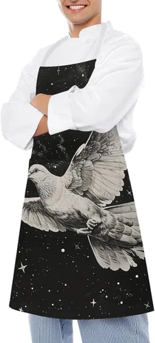 Vista 4 de MUSM Apron for Adults - 27.6 X 31.5 Inch, Heavy-Duty Polyester Aprons with Two Large Pockets, Waterproof Star Bird Print Kitchen Apron for Cooking