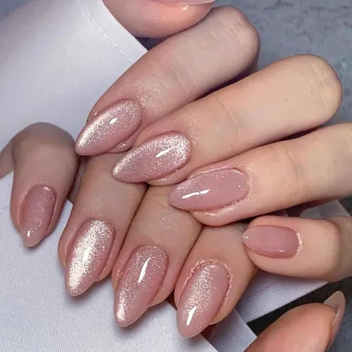 Vista 17 de Uñas postizas a presión marrón café, uñas postizas medianas de almendra, color sólido, cobertura completa, uñas postizas artificiales brillantes