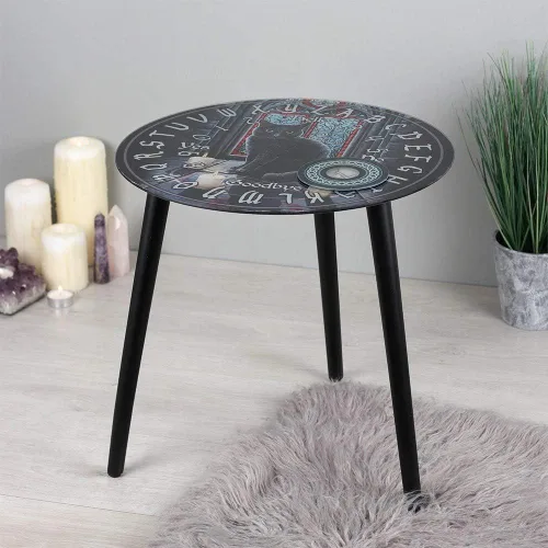 Vista 6 de Ebros Occultic Wicca Lisa Parker Sagrado Circle Black Cat Ouija Spirit Board con plancha redonda de 16 pulgadas de alto, mesa auxiliar redonda