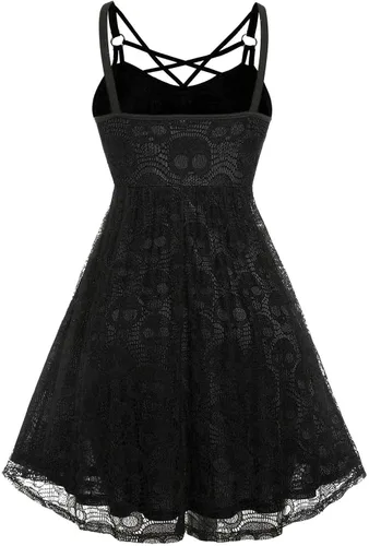 Vista 3 de Vestido de Halloween para mujer 2022 a la moda con estampado de calavera sexy gótico halter sin mangas