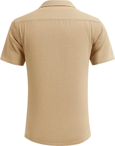 Vista 3 de COOFANDY Camisa de manga corta con botones para hombre, ajuste holgado, para playa cubana