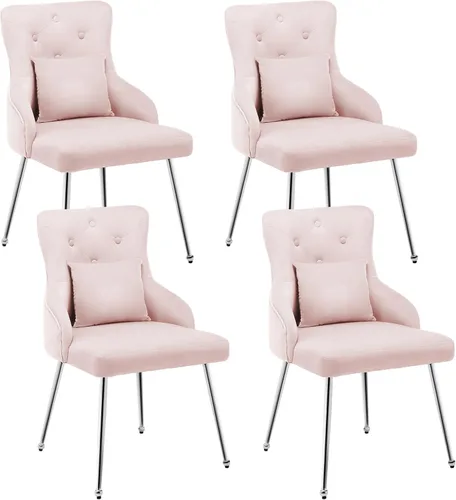 Vista 26 de Sillas de comedor de terciopelo, sillas de acento tapizadas de terciopelo, silla de cocina con patas de metal y almohada lumbar para comedor, sala