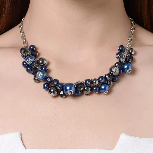 Vista 2 de Collares con colgante de cadena corta para mujer, joyería de moda de plata con perlas y cuentas de cristal, regalos de cumpleaños para mujer