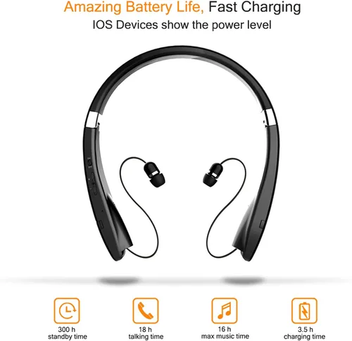 Vista 9 de Auriculares Bluetooth plegables, Beartwo Auriculares Bluetooth retráctiles ligeros para deportes y ejercicio, auriculares inalámbricos estéreo