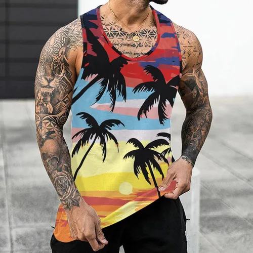 Vista 2 de Camiseta sin mangas para hombre, para entrenamiento, para natación, gimnasio, fitness, correr, playa, camisetas sin mangas