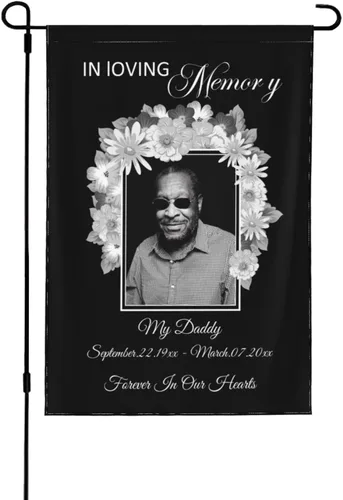 Vista 8 de Bandera de memoria personalizada con nombre de foto, fecha, letrero funerario personalizado, bandera conmemorativa personalizable para jardín
