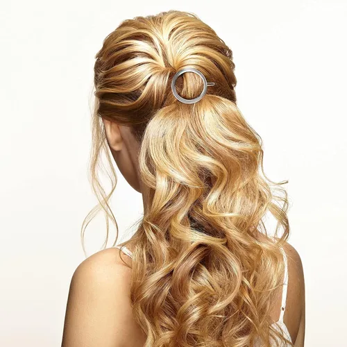 Vista 6 de PAGOW 4 pinzas minimalistas para el cabello para mujer, aros huecos dorados y plateados, círculos redondos, geométricos, de metal, delicados