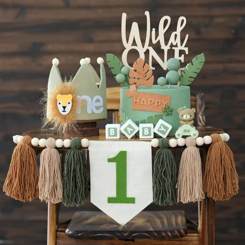Vista 9 de Cartel para decoración de primer cumpleaños con texto en inglés Verde Azul Amarillo