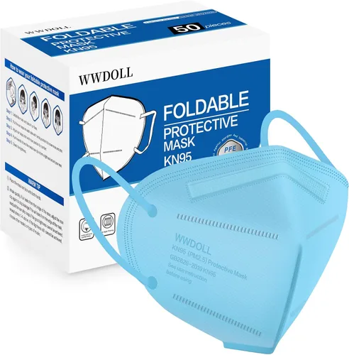 Vista 13 de WWDOLL - Mascarilla KN95, 50 unidades, 5 capas transpirables, color rojo