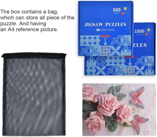 Vista 7 de Pink Rose Jigsaw Puzzles 500 Pieces for Adults with Mesh Storage Bag 2011862