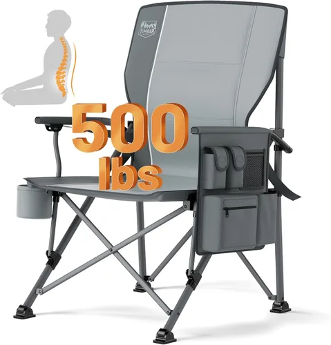 Vista 14 de TIMBER RIDGE Silla de campamento de aluminio de gran tamaño con soporte lumbar de hasta 500 libras, silla plegable de respaldo alto resistente