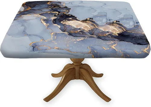 Vista 30 de Mantel cuadrado geométrico, ajustable, color turquesa, verde azulado degradado, con borde elástico, resistente a derrames y manchas, para mantel