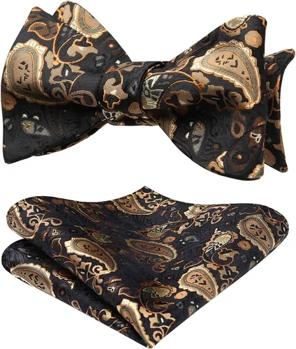 Vista 172 de HISDERN Pajaritas para hombre, corbatín de cachemira para hombre, corbata de lazo y bolsillo cuadrado, juego formal de esmoquin para boda