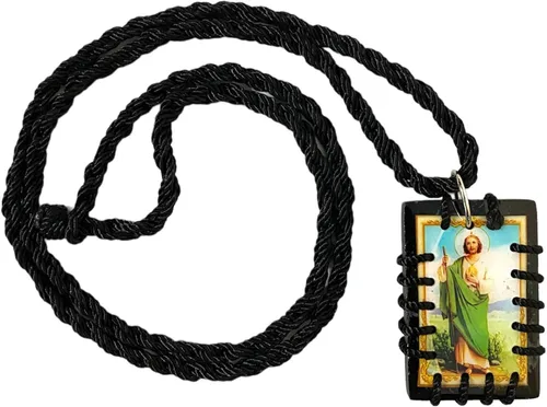 Vista 3 de St Jude - Collar escapulario de madera negra, reversible, chapado en oro, escapulario negro, madera, San Judas Tadeo, Madera, cordón, Sin gemas.