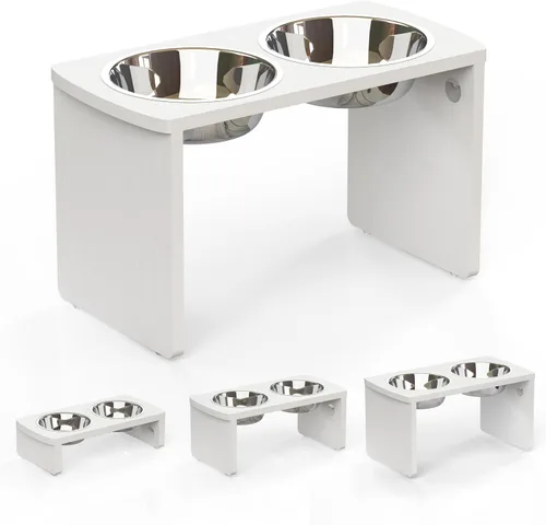 Vista 14 de Cuencos elevados para perros, cuenco elevado de bambú para perros y gatos pequeños, con 2 cuencos de acero inoxidable