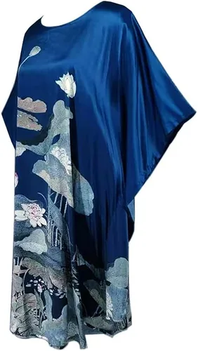 Vista 3 de Pijama de seda 100% para mujer, batas de baño de seda para mujer, batas de kimono de seda, batas de baño con mangas de muñeca, estampado floral