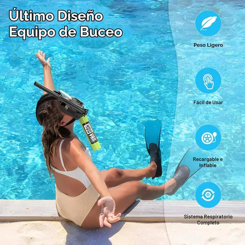 Vista 2 de Mini tanque de buceo con máscara de esnórquel 0.5L, tanque de buceo inflable con máscara de cara completa, botella de reserva Pony, tanque de aire