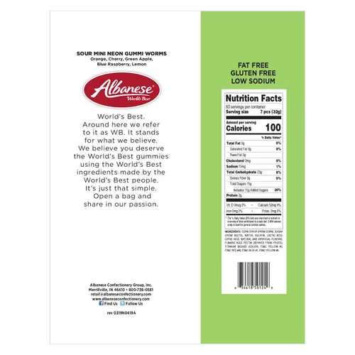 Vista 2 de Albanese -Gusanos de gomita ácidos, pequeños y de neón, 4.5 libras de golosina 5 Super Sour Flavors, Soft & Chewy Gummies, Gluten Free Blue