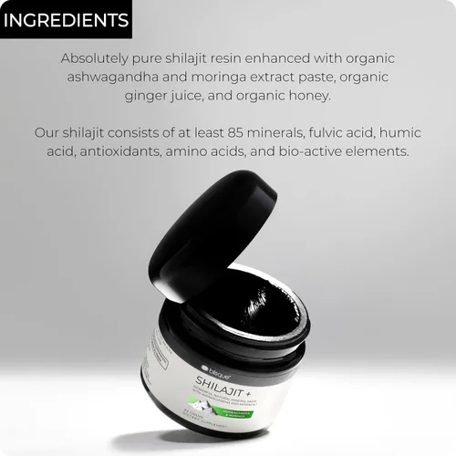 Vista 4 de Blisque - Suplemento de resina Shilajit orgánica pura del Himalaya con Ashwagandha y Moringa orgánica Auténtico y natural Grado dorado A