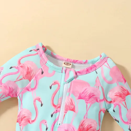 Vista 8 de Traje de baño de una pieza con cremallera de manga larga para bebé niña con gorro
