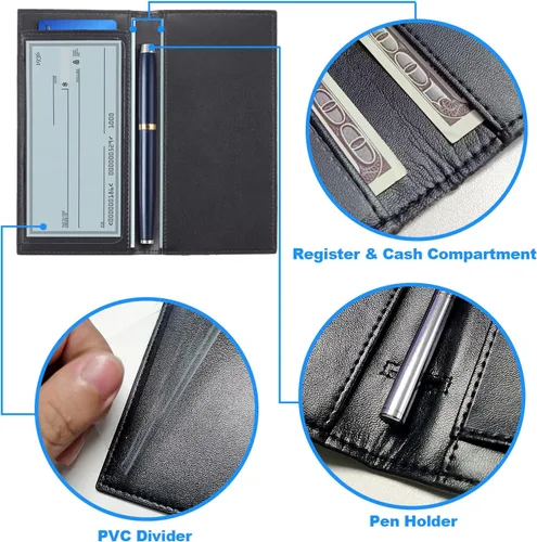Vista 5 de CASMONAL Vegan Leather Checkbook Cover For Men & Women Checkbook Holder Wallet RFID Blocking