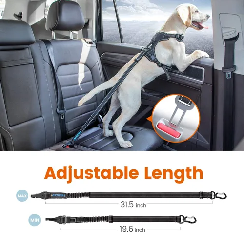 Vista 5 de IOKHEIRA Cinturón de seguridad para perro, arnés ajustable actualizado reflectante con elástico de bungee para asiento de coche con mosquetón Negro