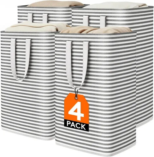 Vista 17 de Lifewit 75L x 2 Pack Collapsible Laundry Hamper Large,Tall Foldable Dirty Clothes Baskets Waterproof, Freestanding Double Bags with Easy Carry