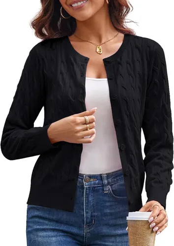 Vista 21 de GRACE KARIN Suéteres tipo cárdigan de punto trenzado para mujer, trajes Rosa