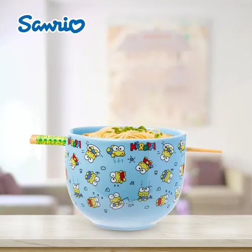 Vista 137 de Silver Buffalo Hello Kitty y sus amigos Chococat - Tazón de cerámica para ramen y arroz con palillos, patrón a cuadros, apto para microondas, 20