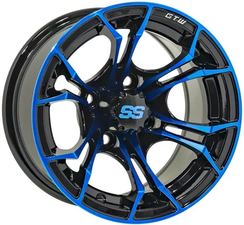 Vista 16 de GTW Spyder - Rueda de aluminio para carrito de golf de 12 pulgadas 12x7 4-4 pernos desplazamiento de 3:4 (azul/negro)