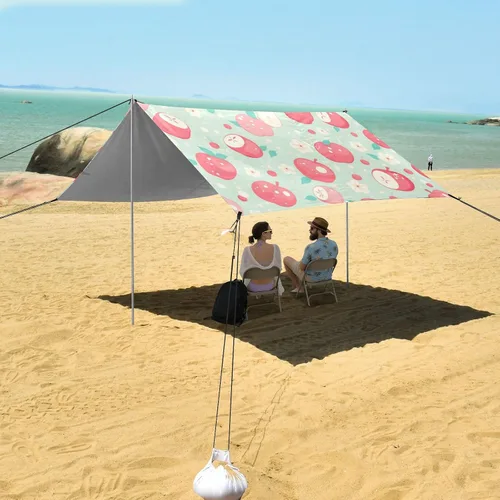 Vista 7 de Light Pink Apples Foldable Beach Tent UPF50 Water-Resistant Sun Shelter with Sturdy Poles, Sandbags and Shovel for Backyard and Camping