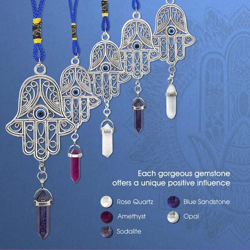 Vista 6 de LUCKBOOSTIUM Silver Ornate Hamsa Hand Jeweled Keychain - Evil Eye Protection, Hanging Gemstone - Good Luck Charms 1.8"x9
