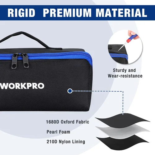 Vista 4 de WORKPRO Bolsa de herramientas con cremallera, bolsa de almacenamiento de herramientas utilitaria de boca ancha de servicio pesado de 10", funda