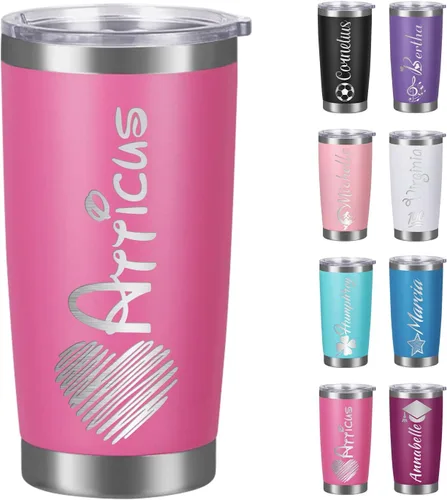 Vista 13 de Vasos personalizados con tapas, vasos personalizados con nombre grabado láser, tazas de café de viaje aisladas, regalo para mujeres, madres