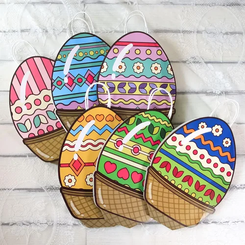 Vista 5 de Larcenciel Bolsas de regalo de Pascua con asas, 6 piezas de recuerdos de fiesta de huevos, bolsas de regalo coloridas únicas para fiestas
