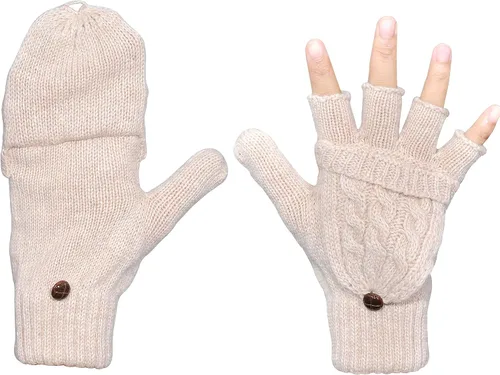 Vista 69 de Beurlike Guantes de invierno para mujer, de lana cálida, a prueba de viento, convertibles, sin dedos