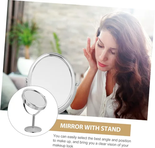 Vista 4 de Espejo de maquillaje de doble cara, luces de aumento, pequeño espejo de escritorio para tocador de mesa y baño