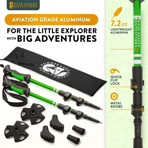 Vista 2 de Bastones de trekking para niños y bastones de senderismo plegables de la marca USA – Ultra fuertes y ligeros – Bastones de senderismo de aluminio